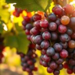 Gros plan de grappes de raisins de différents cépages sur la vigne