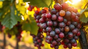 Gros plan de grappes de raisins de différents cépages sur la vigne