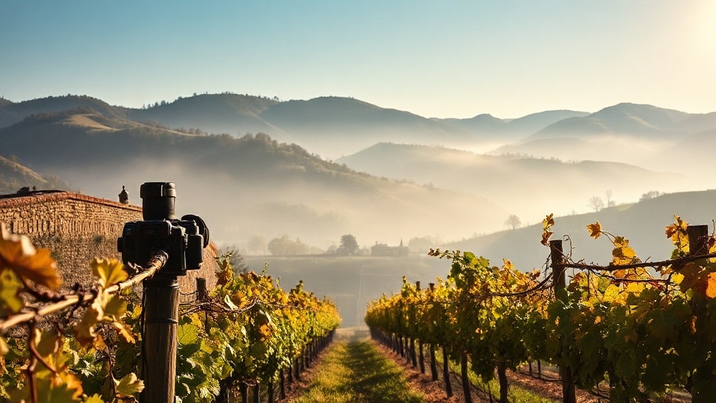 Vignoble de Bourgogne en automne avec mur de pierre et collines de la Côte d'Or